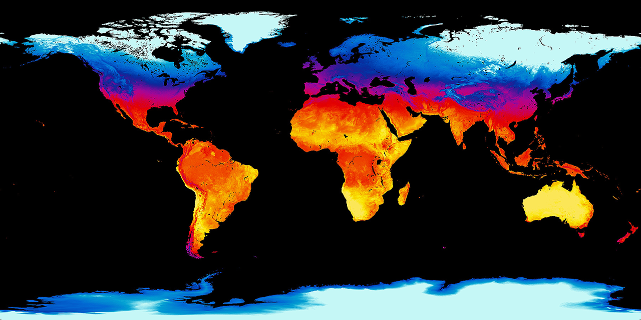 Raster layer showing Earth's surface temperatures